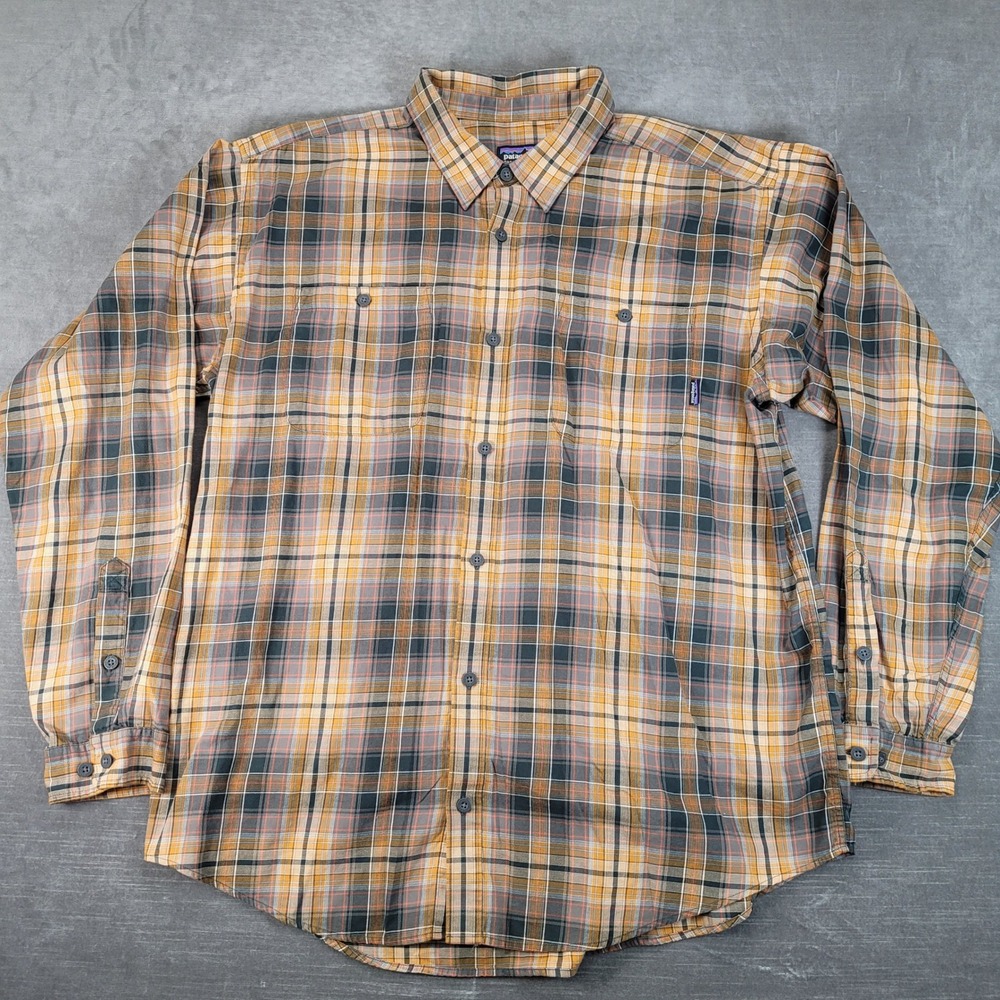 Patagonia Button Up Shirt Mens XL Orange Plaid Organic Long Sleeve Flannel